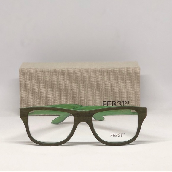 FEB31st Green Wood Eyeglasses w/case // 52 18 140 - Picture 2 of 7